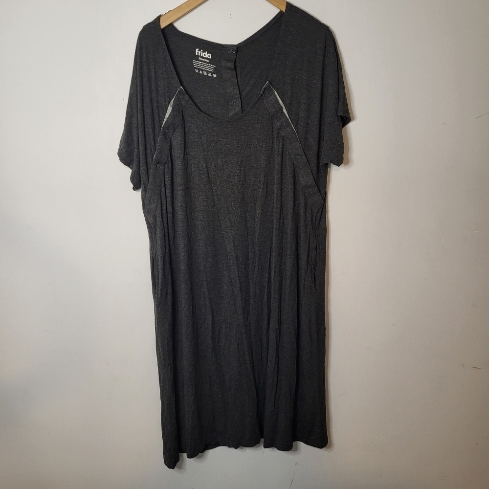 Frida Stretch Snap Button Loose Comfy Nursing Maternity Dress Dark Gray Size OS